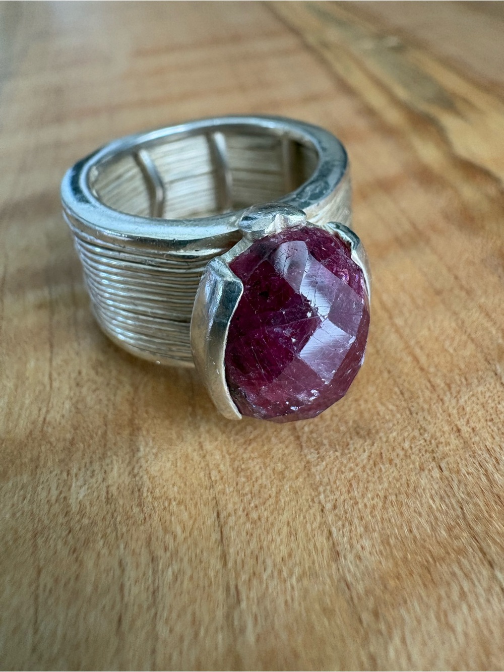 Sterling Silver Ring with Faceted Raw Ruby size 7